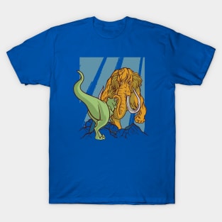 Wooly Mammoth vs T-Rex Illustration // Dinosaur Lover T-Shirt